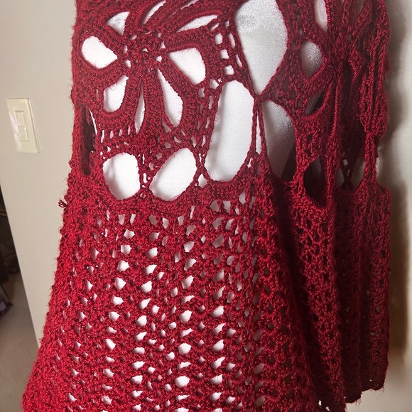 Red Hand Crochet Bell Sleeves Sweater! Size Large - Picture 12 of 15